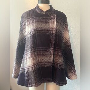 Mossimo Wool Blend Purple Plaid Cape Size L/XL